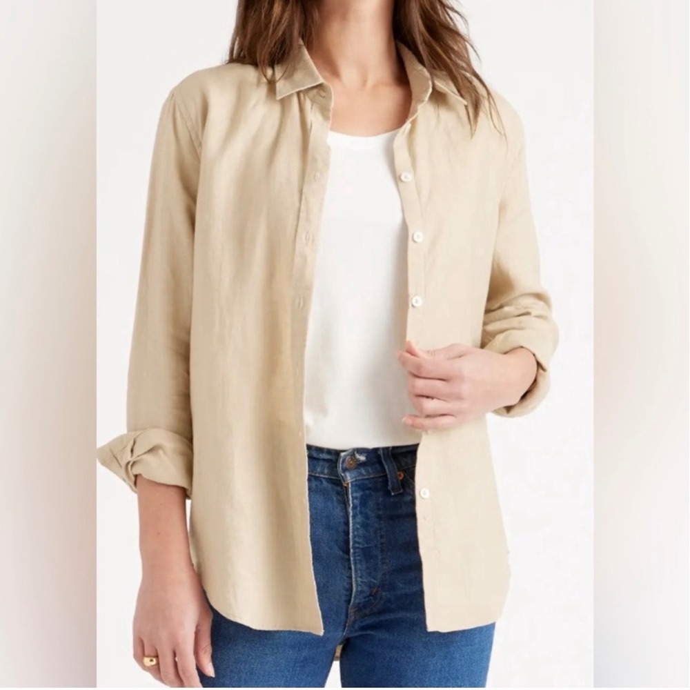 Quince 100% European Linen Button Down Tan Long Sleeve Shirt - Small